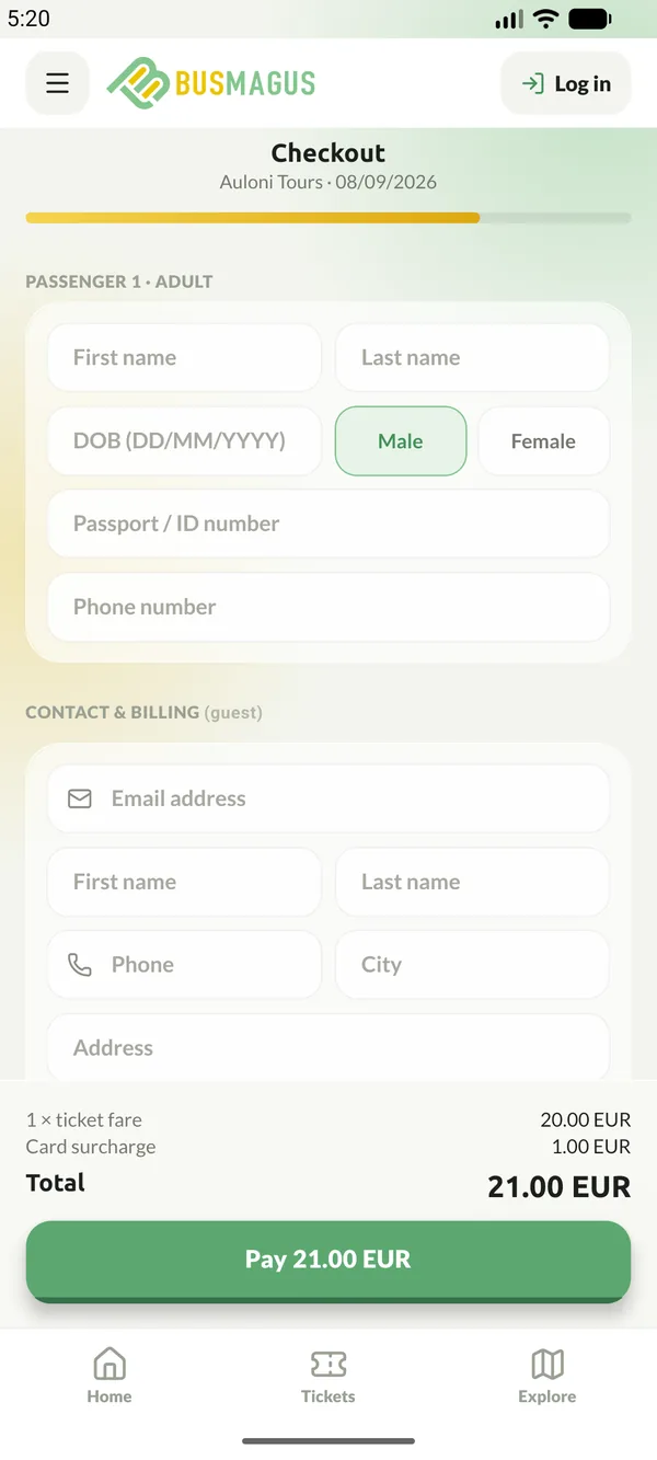 The checkout screen in the app