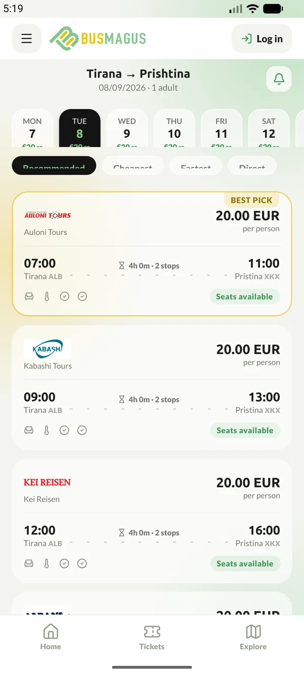 Search results with the date strip and sorting
